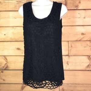 Sharon Max | Beaded Crochet Overlay Tank Black S
